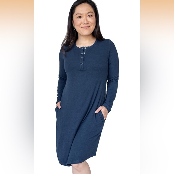 Kindred Bravely Nightgown Betsy Ribbed Bamboo Maternity Nursing Navy Blue Large - Picture 4 of 10